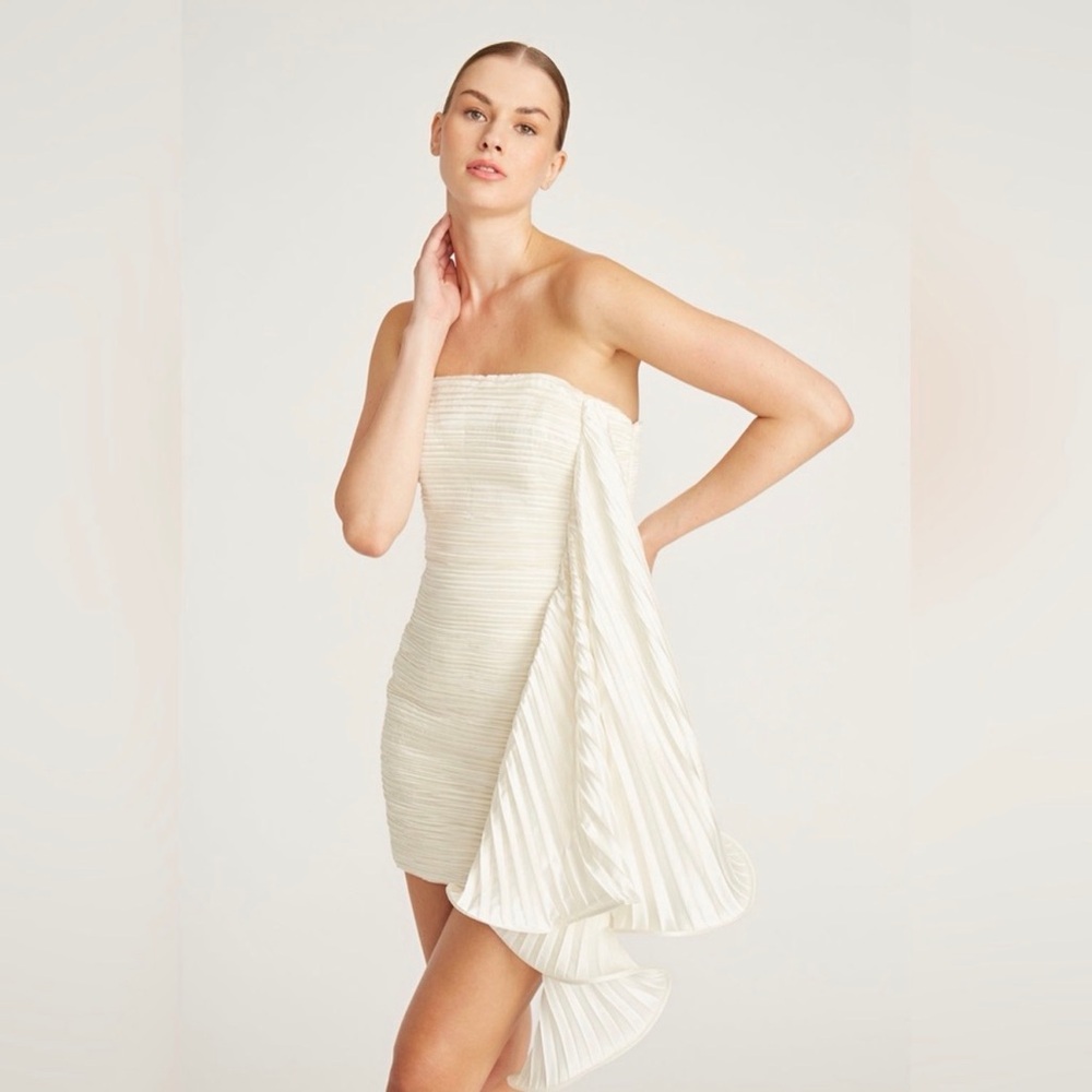 AMUR Ivory Strapless Mini Dress with Draped Side Panel